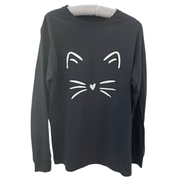 Unisex Long Sleeve Cat Face Tee - Picture 1 of 1